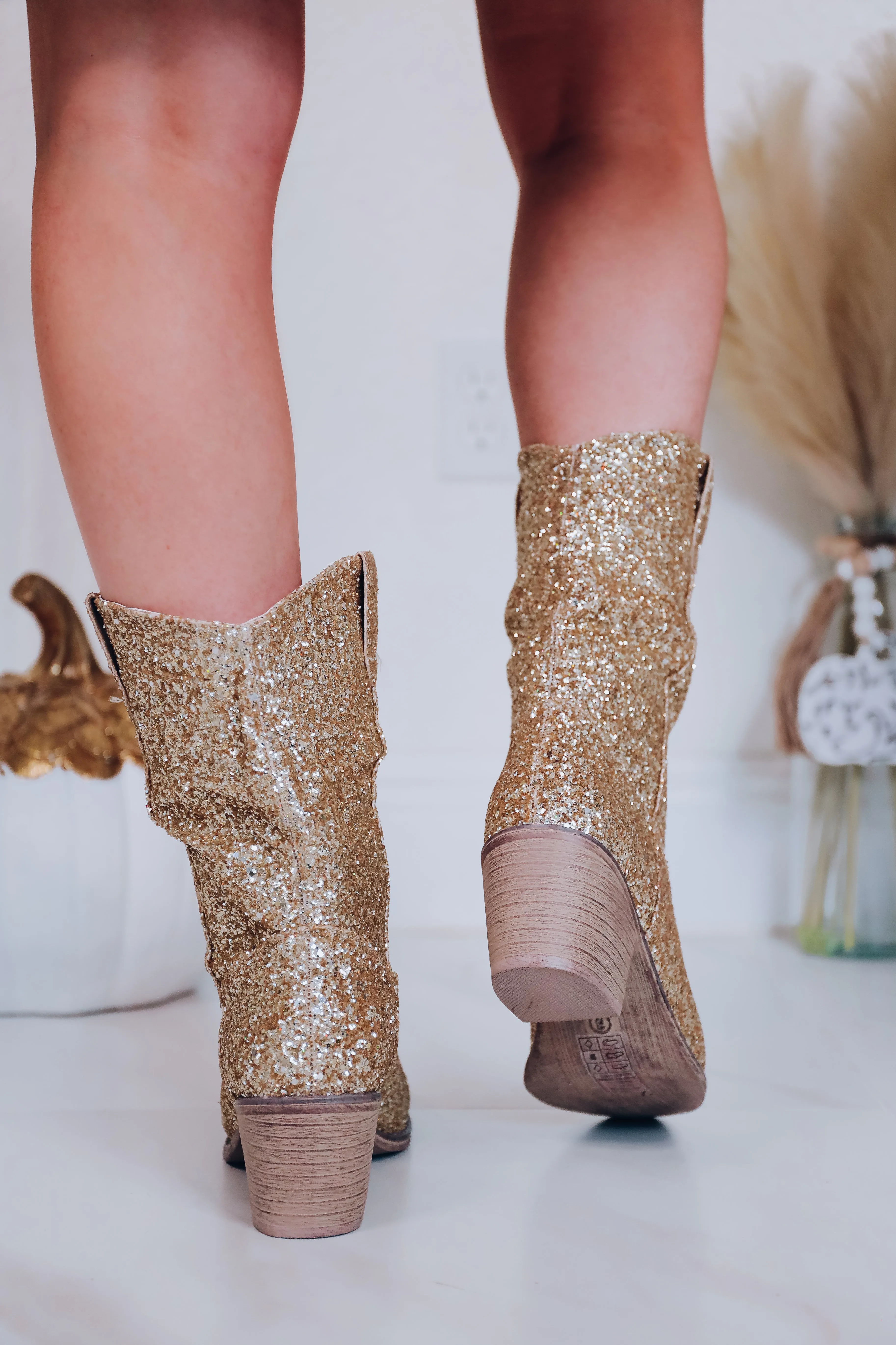 Two Steppin’ Glitter Ruched Boot - Gold