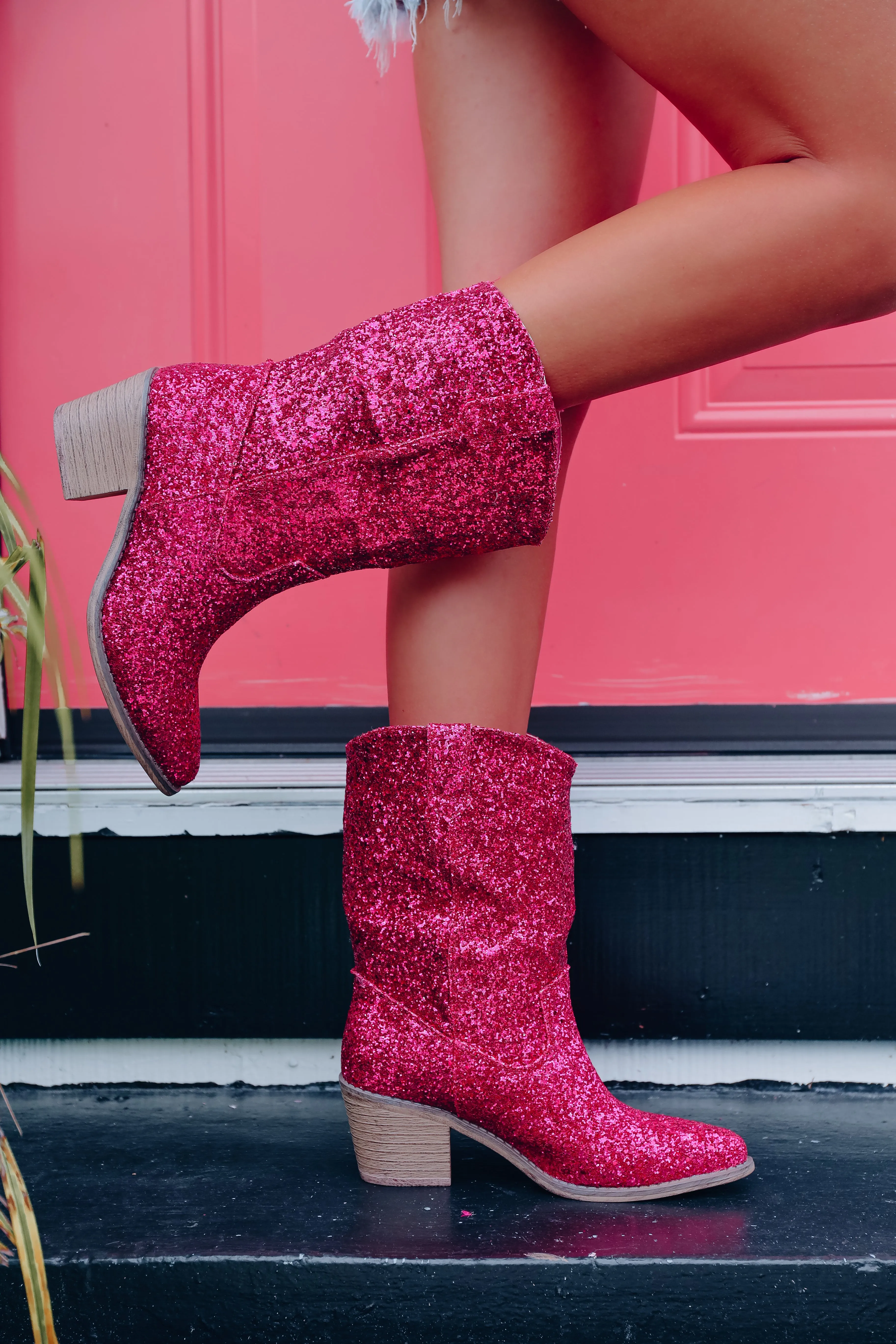 Two Steppin" Glitter Ruched Boot - Pink