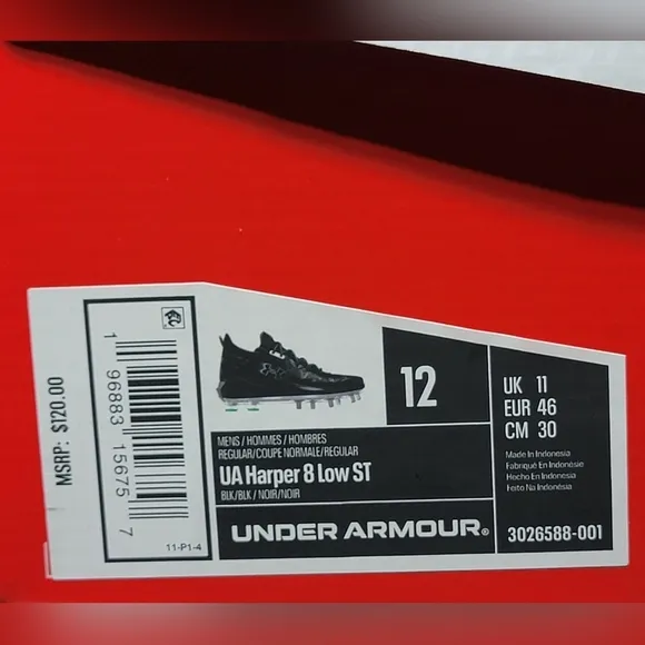 Under Armour UA Harper 8 Low ST Metal Baseball Cleats 3026588-001 Men Sz 12 New