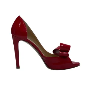 Valentino Red Patent Leather Bow Accent D'Orsay Pumps, 39.5