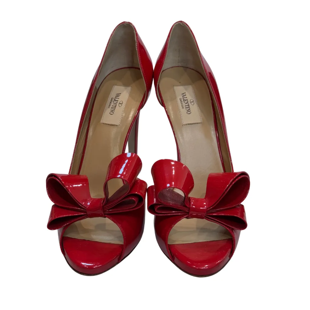 Valentino Red Patent Leather Bow Accent D'Orsay Pumps, 39.5