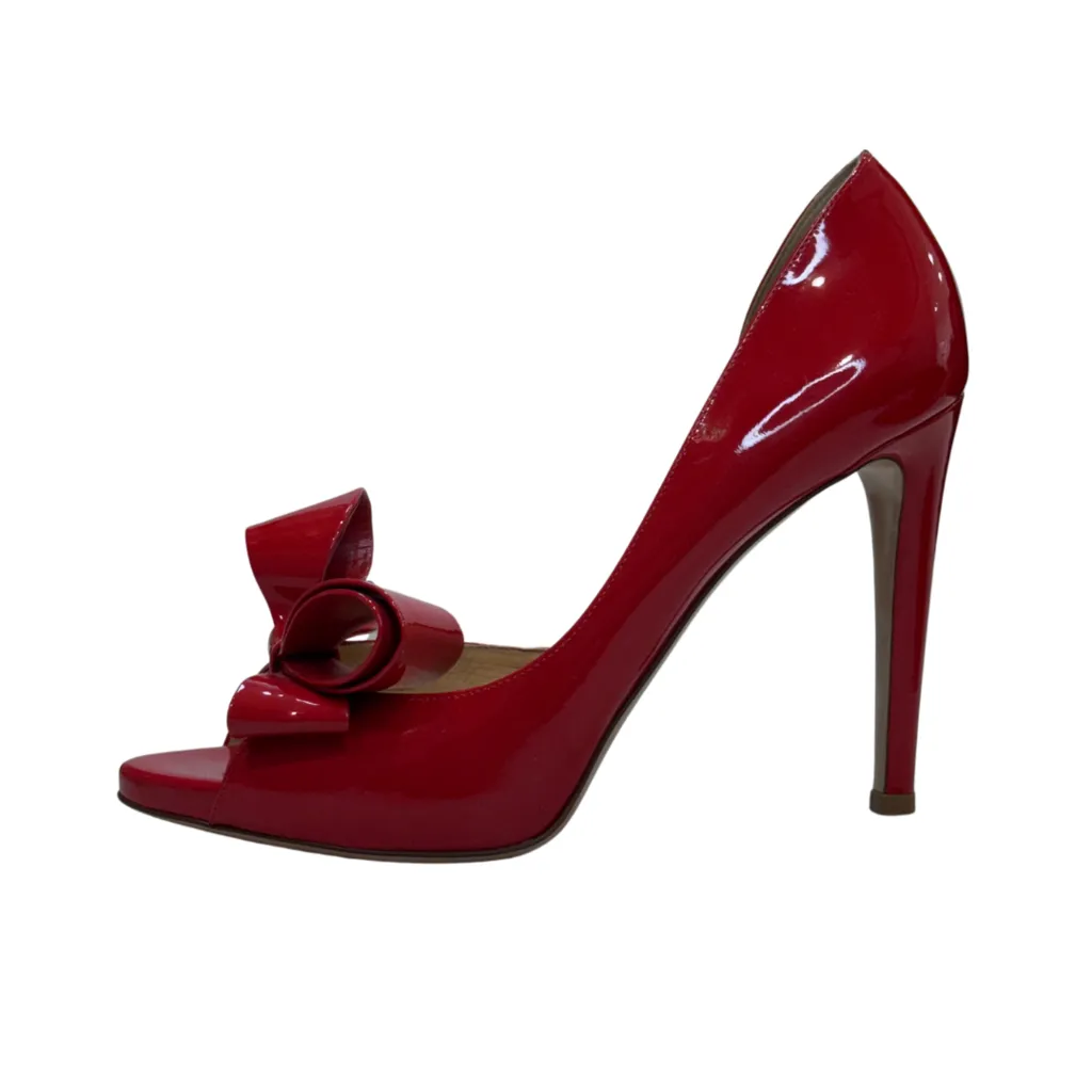Valentino Red Patent Leather Bow Accent D'Orsay Pumps, 39.5