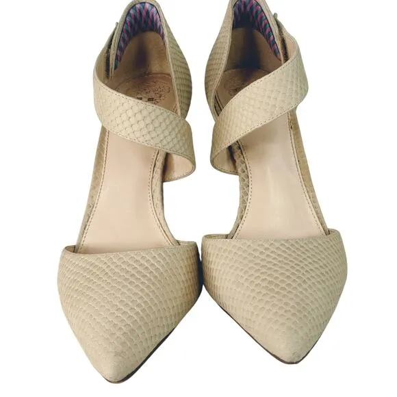 Vince Camuto Carlotte Pointed Toe Leather D'Orsay Pump High Heel Beige Cream 9.5