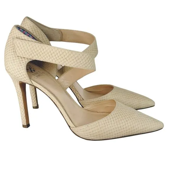 Vince Camuto Carlotte Pointed Toe Leather D'Orsay Pump High Heel Beige Cream 9.5