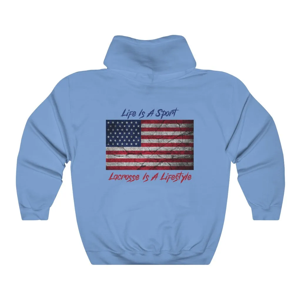 Vintage American Flag Lacrosse 2-Sided Hoodie