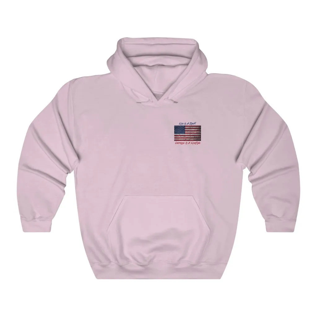 Vintage American Flag Lacrosse 2-Sided Hoodie