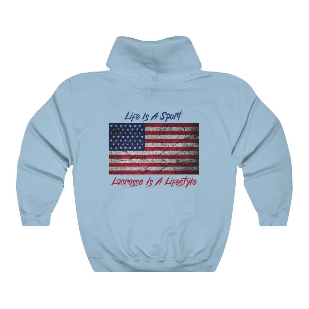 Vintage American Flag Lacrosse 2-Sided Hoodie