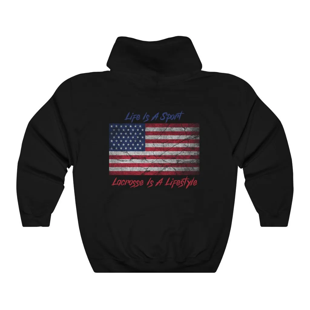 Vintage American Flag Lacrosse 2-Sided Hoodie