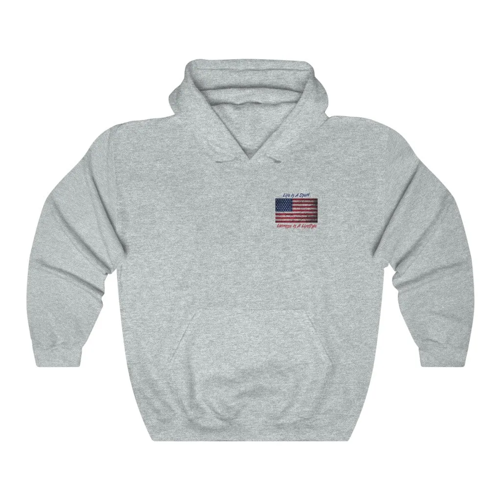 Vintage American Flag Lacrosse 2-Sided Hoodie