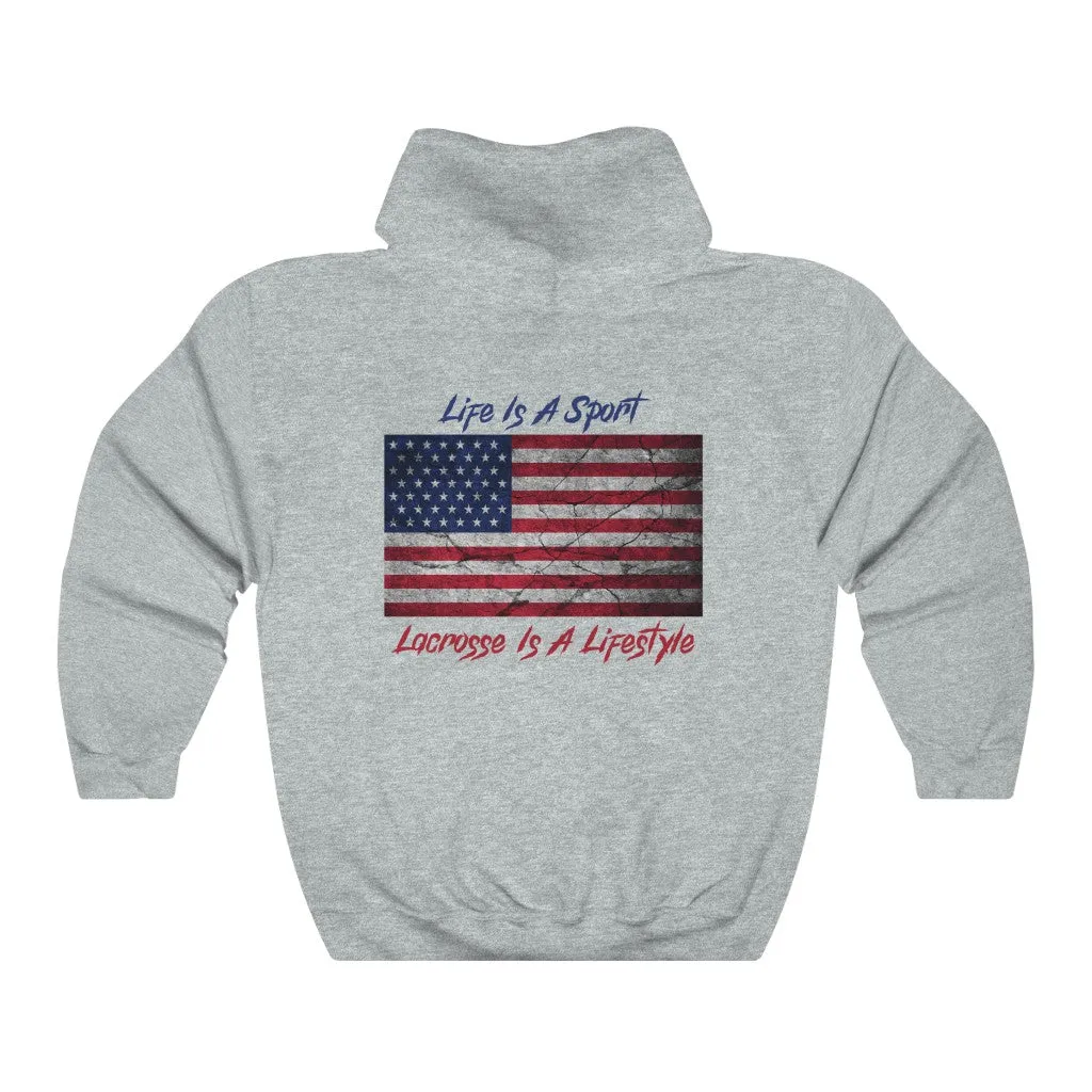 Vintage American Flag Lacrosse 2-Sided Hoodie