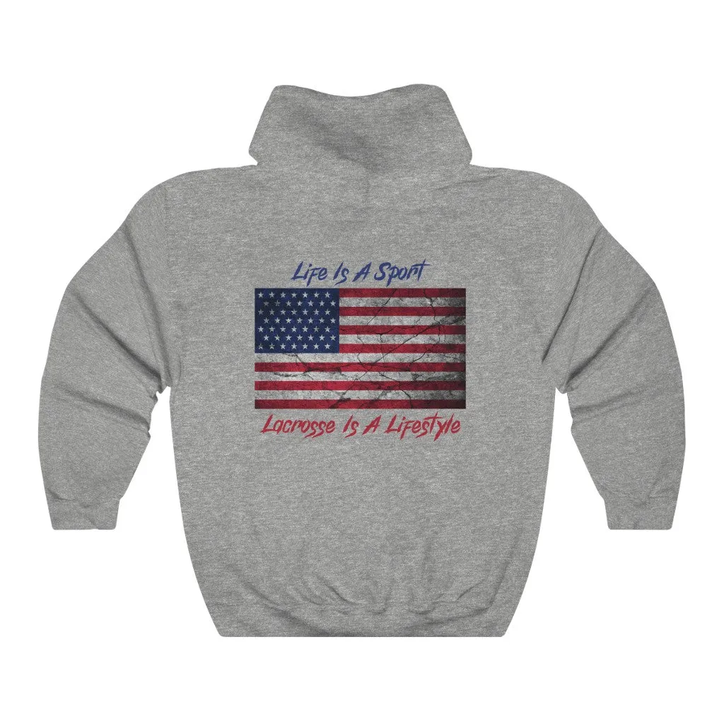 Vintage American Flag Lacrosse 2-Sided Hoodie