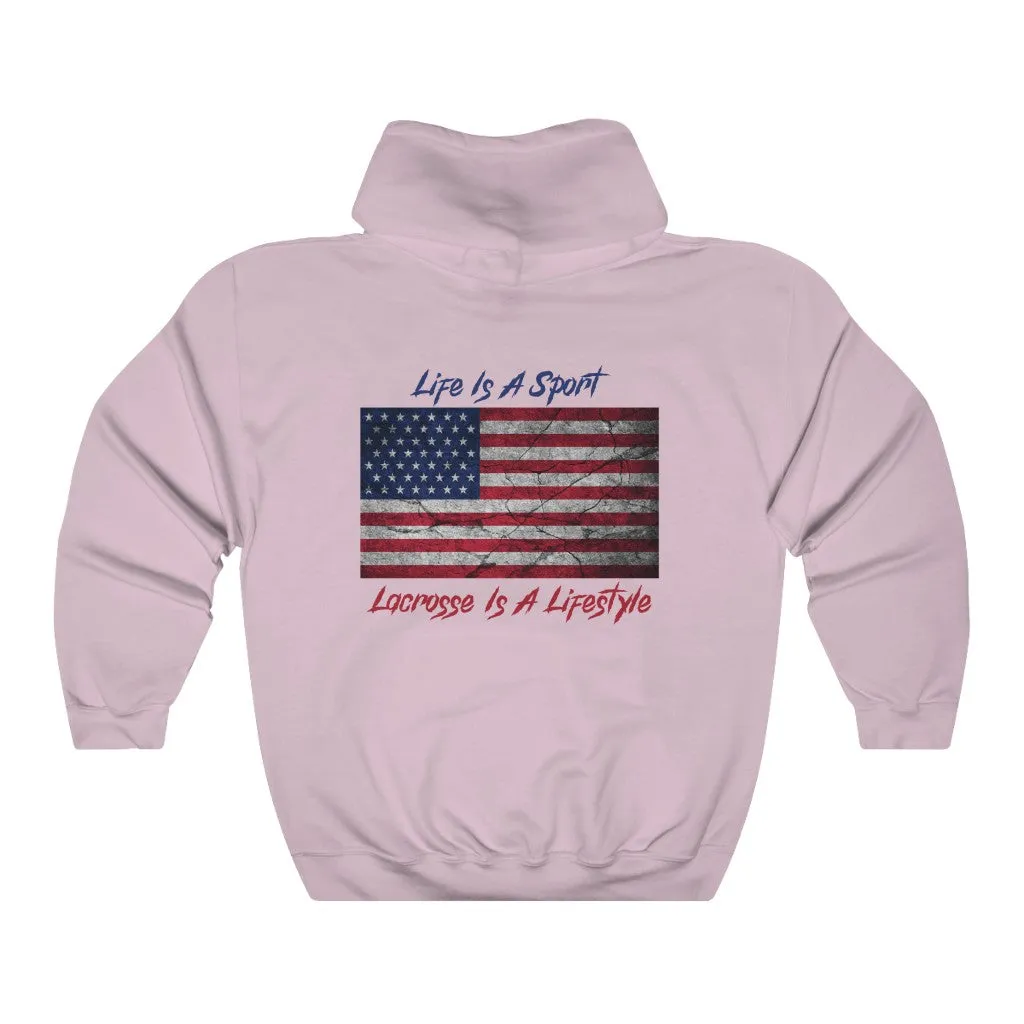 Vintage American Flag Lacrosse 2-Sided Hoodie