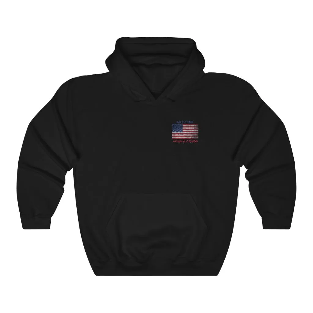 Vintage American Flag Lacrosse 2-Sided Hoodie