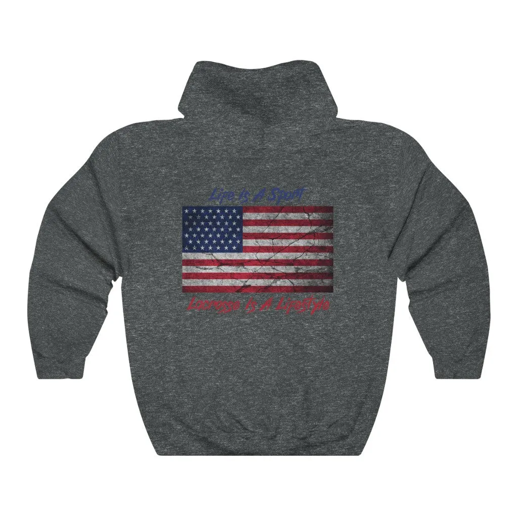 Vintage American Flag Lacrosse 2-Sided Hoodie