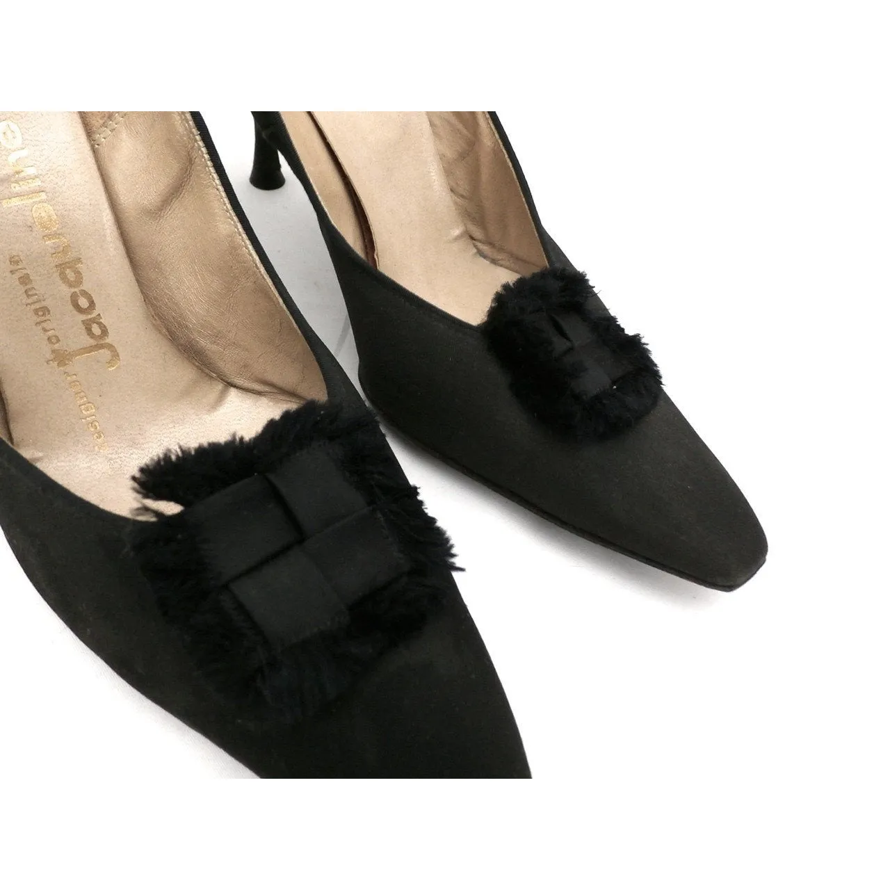 Vintage Black Peau De Soie SIlk  Pumps 3.5 " Stiletto Heels 1950S Womens Sz 7