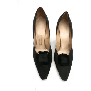 Vintage Black Peau De Soie SIlk  Pumps 3.5 " Stiletto Heels 1950S Womens Sz 7