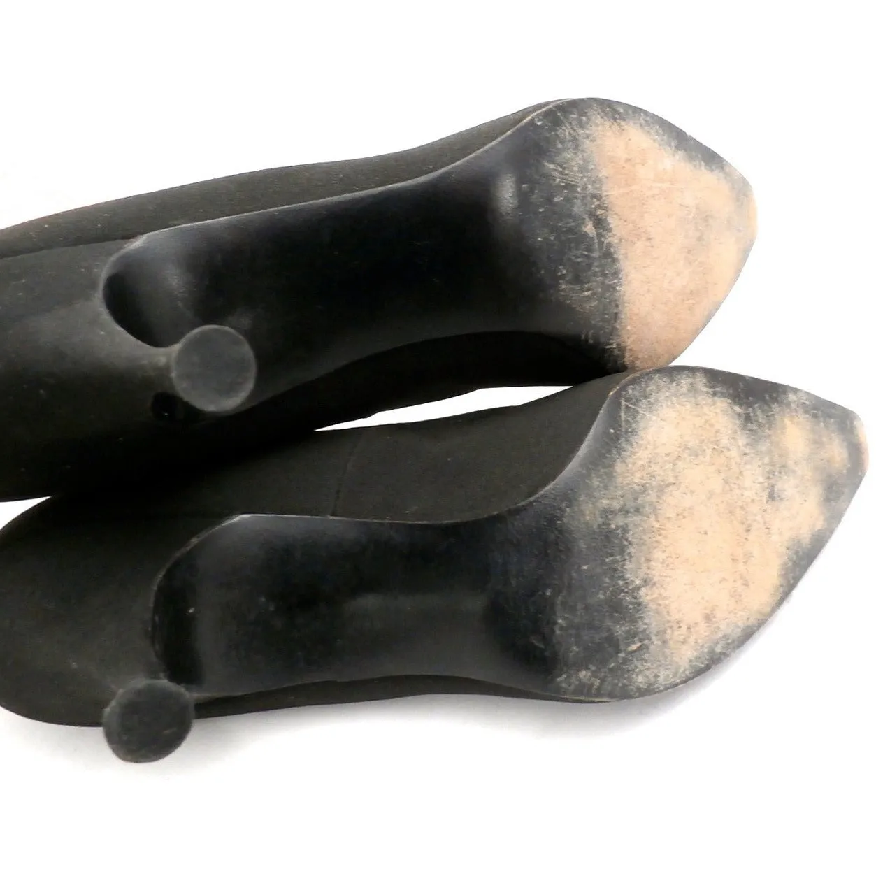 Vintage Black Peau De Soie SIlk  Pumps 3.5 " Stiletto Heels 1950S Womens Sz 7