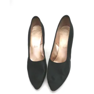 Vintage Ladies Shoes Black Silk Satin Evening Pumps Stiletto Heels -1950S 7.5