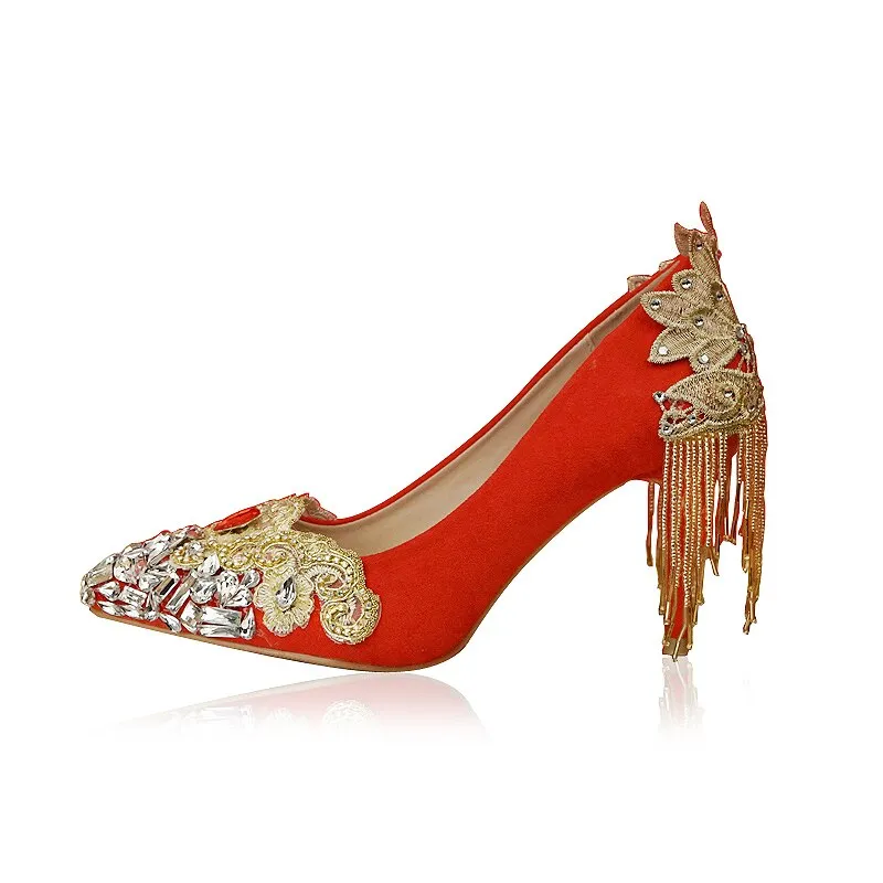 Wedding Shoes Red Color Chinese National Palace Bride Pumps