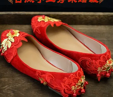 Wedding Shoes Red Color Chinese National Palace Bride Pumps