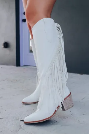 Wilder Fringe Knee High Boot - White