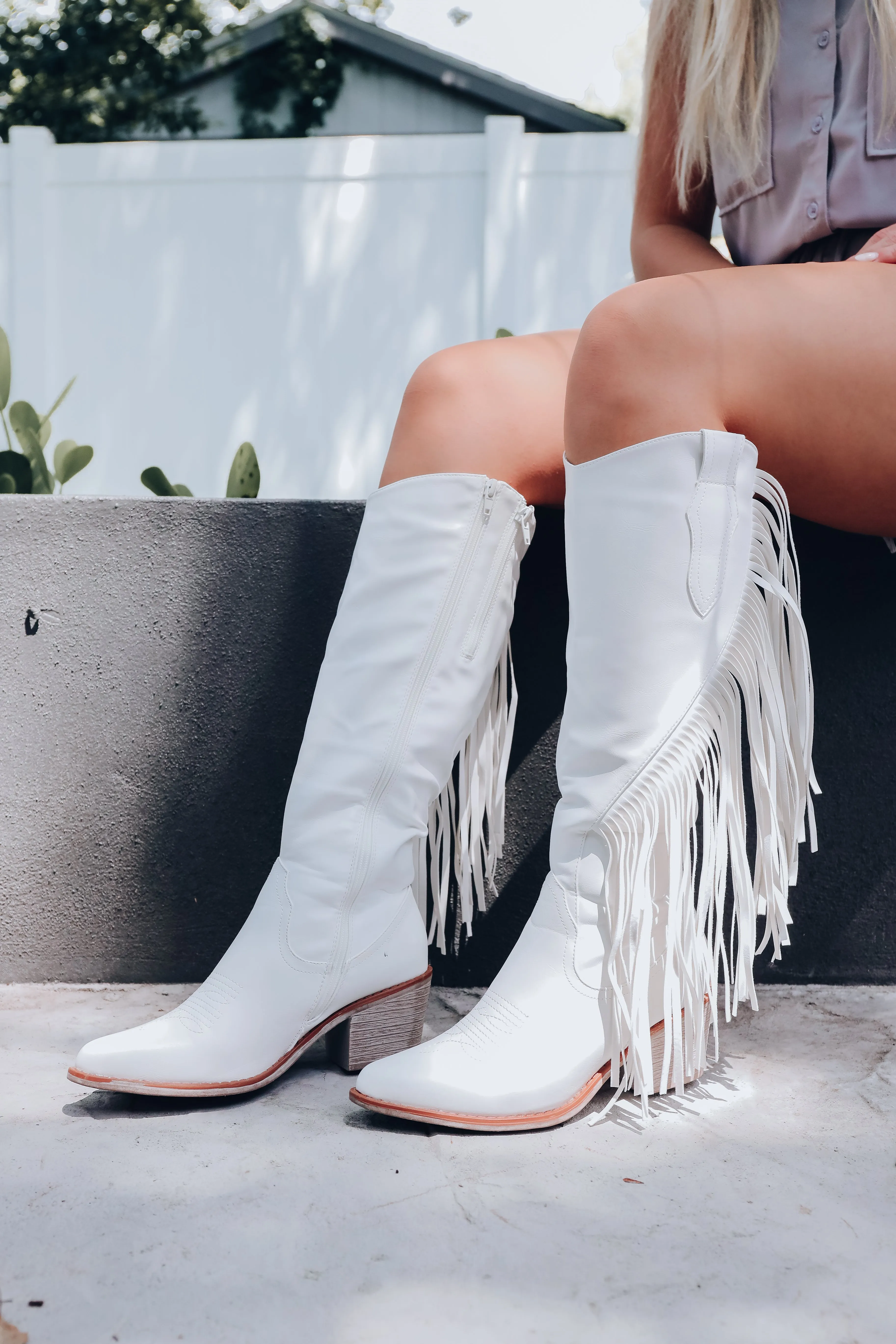 Wilder Fringe Knee High Boot - White