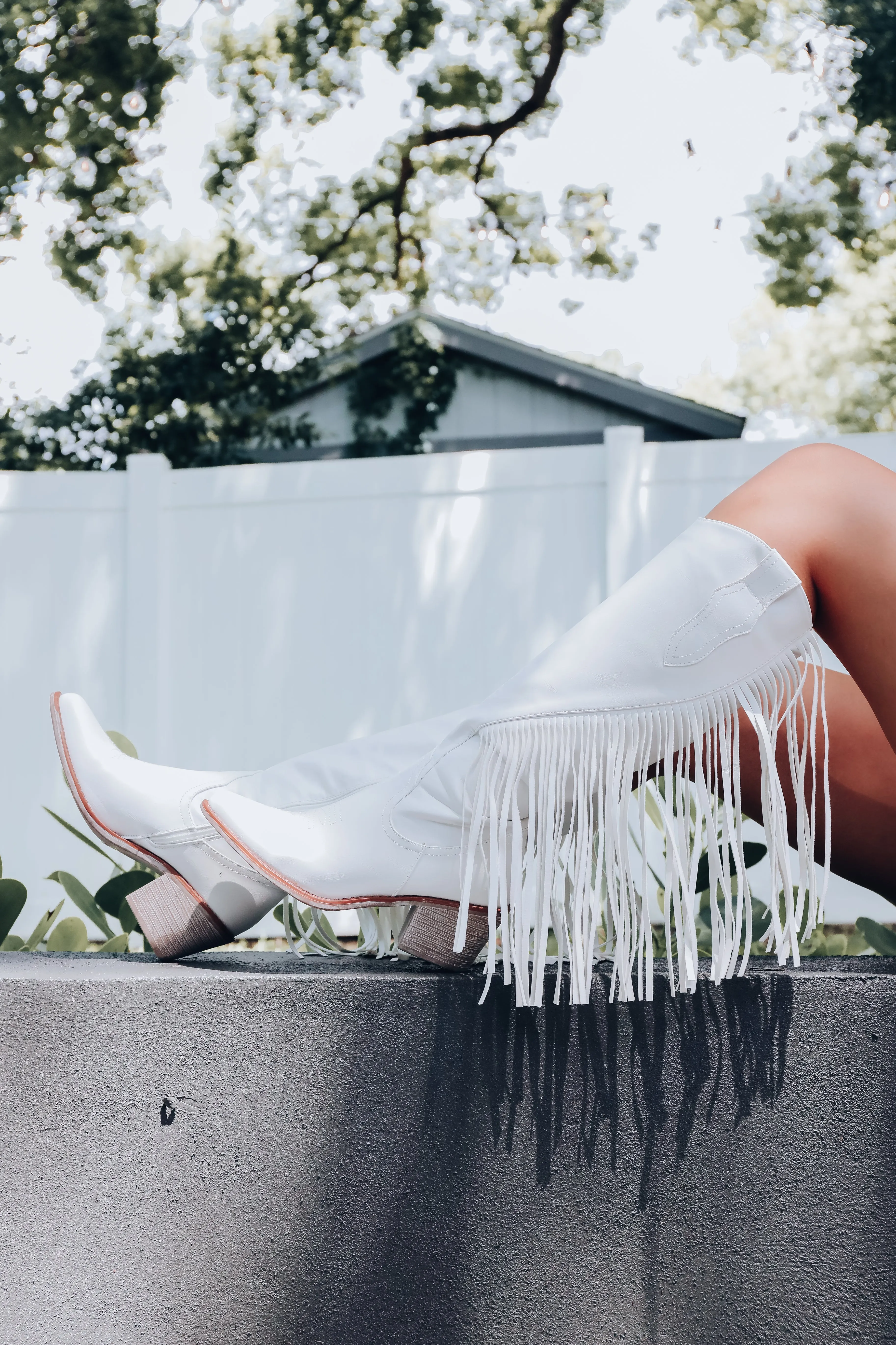 Wilder Fringe Knee High Boot - White