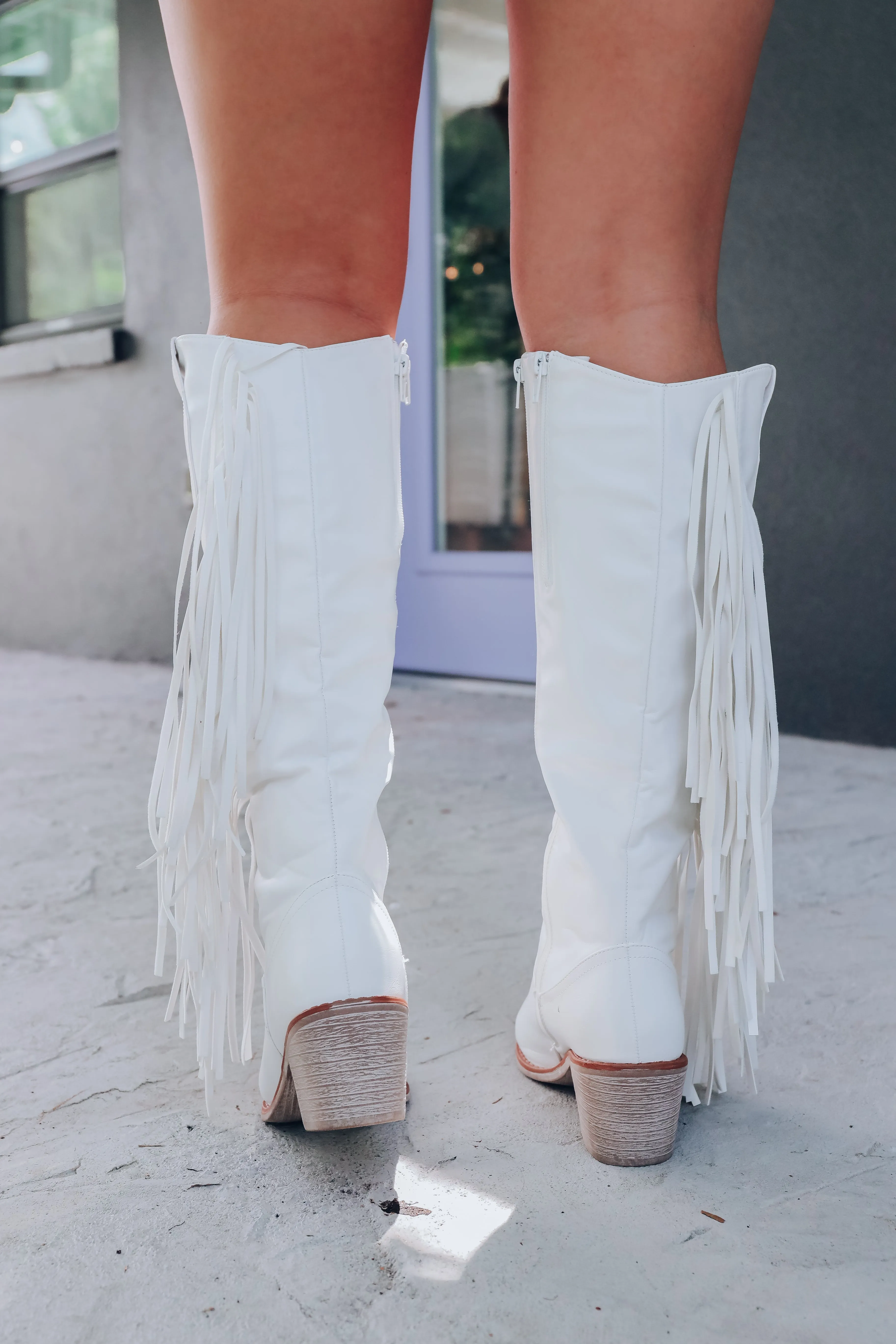 Wilder Fringe Knee High Boot - White