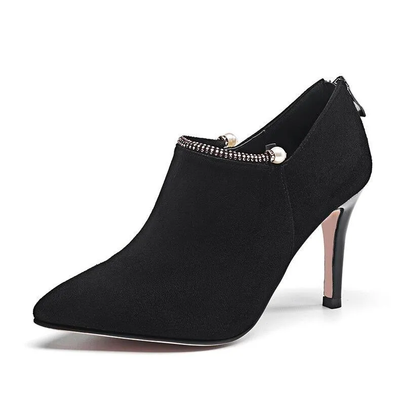 Women High Heel Pumps Elegant Thin Heel Shoes Pointed Toe Shoes with Crystal pearl