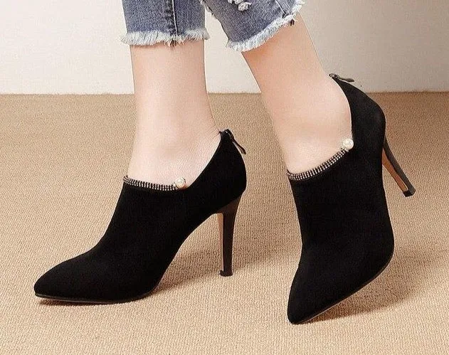 Women High Heel Pumps Elegant Thin Heel Shoes Pointed Toe Shoes with Crystal pearl