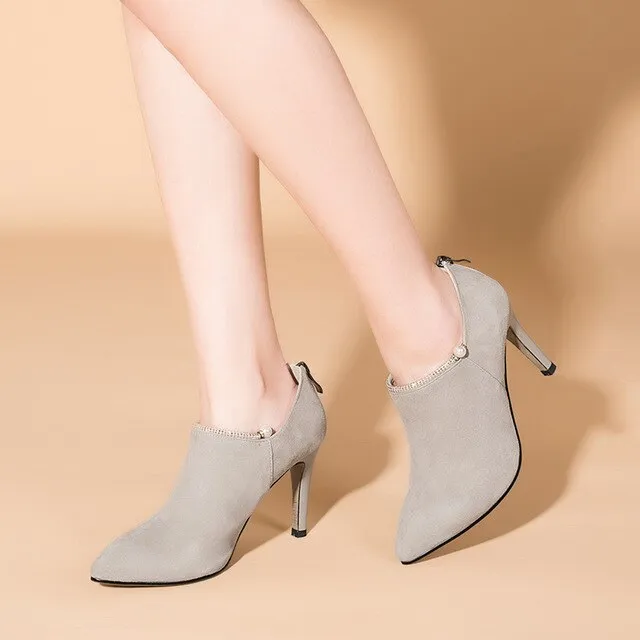 Women High Heel Pumps Elegant Thin Heel Shoes Pointed Toe Shoes with Crystal pearl