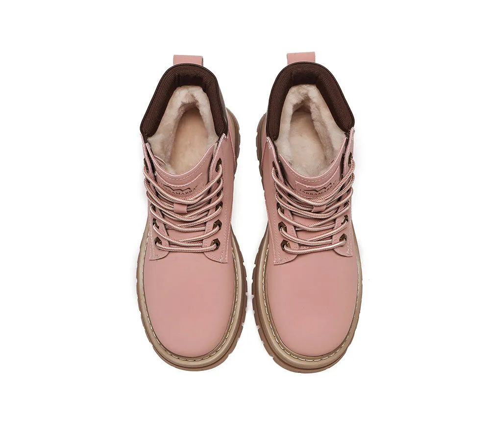 Women Leather Boots Wool Lining Lace-Up Aubrey