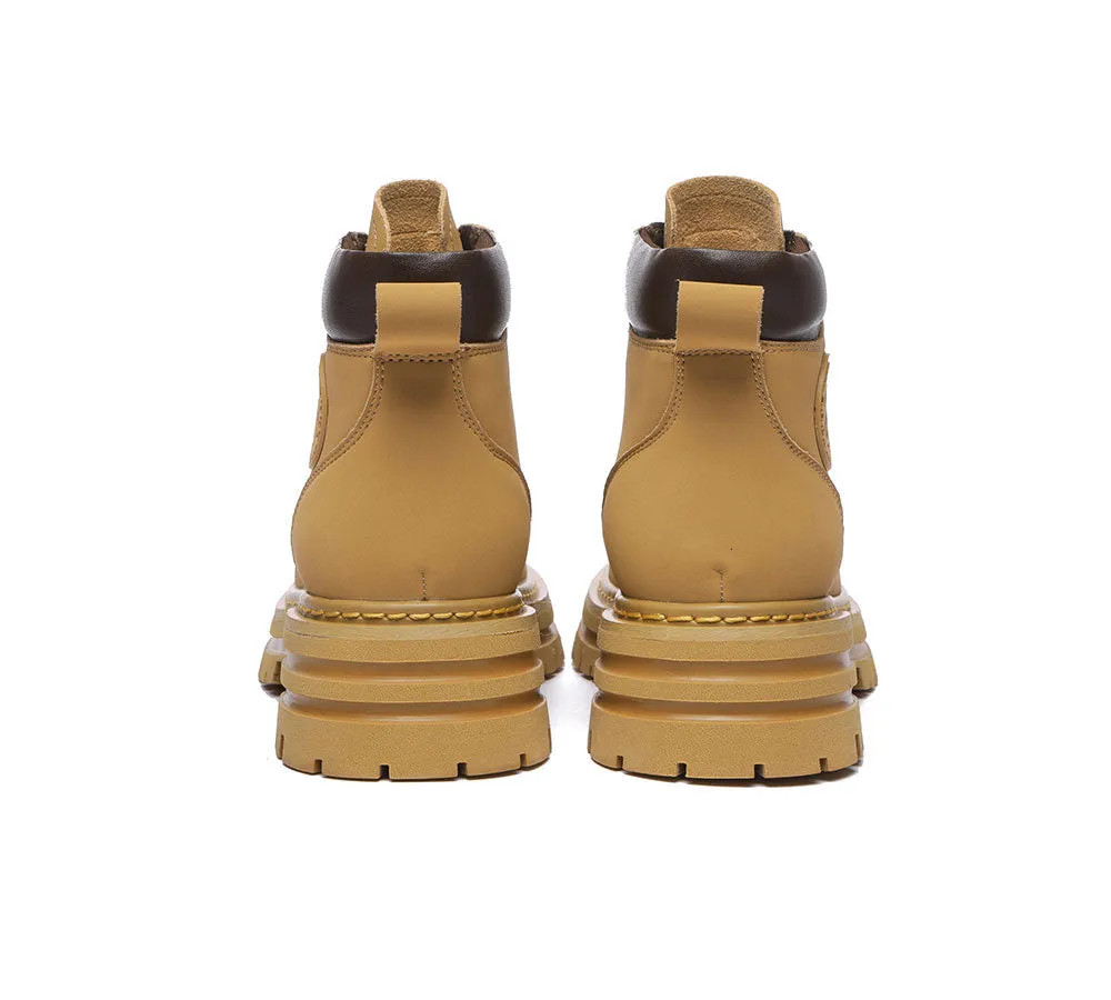 Women Leather Boots Wool Lining Lace-Up Aubrey
