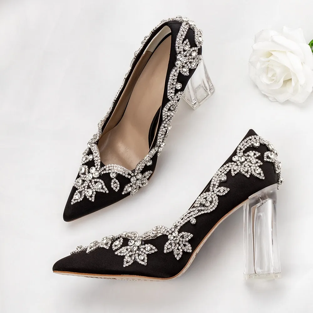 Women Wedding Shoes Bride Clear Heels Crystal Pumps