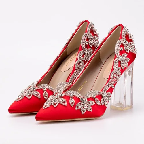 Women Wedding Shoes Bride Clear Heels Crystal Pumps