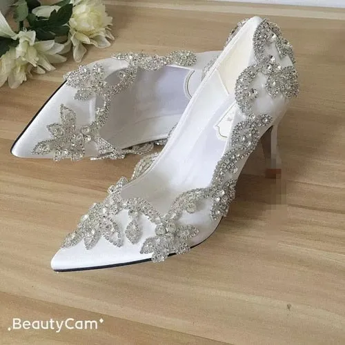 Women Wedding Shoes Bride Clear Heels Crystal Pumps