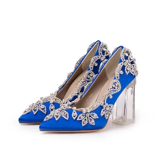 Women Wedding Shoes Bride Clear Heels Crystal Pumps