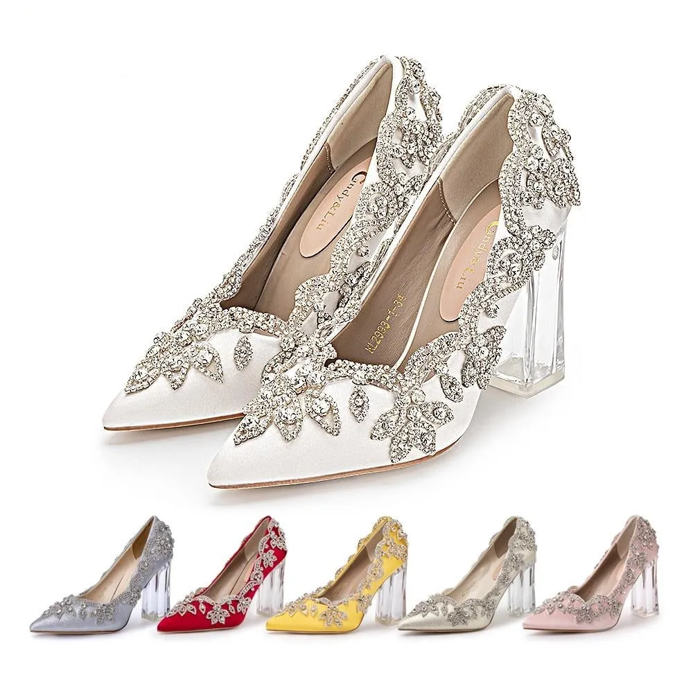 Women Wedding Shoes Bride Clear Heels Crystal Pumps