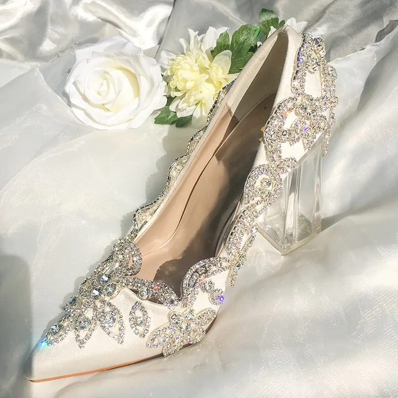 Women Wedding Shoes Bride Clear Heels Crystal Pumps