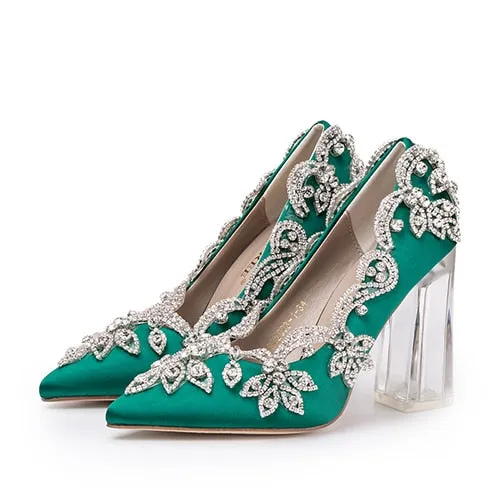 Women Wedding Shoes Bride Clear Heels Crystal Pumps