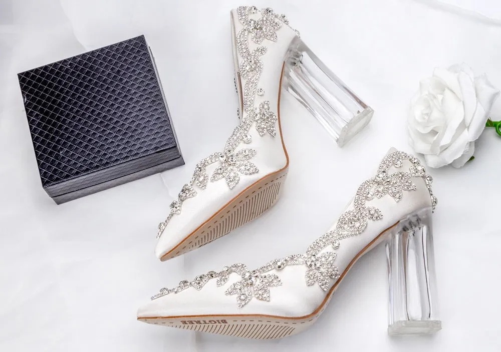 Women Wedding Shoes Bride Clear Heels Crystal Pumps
