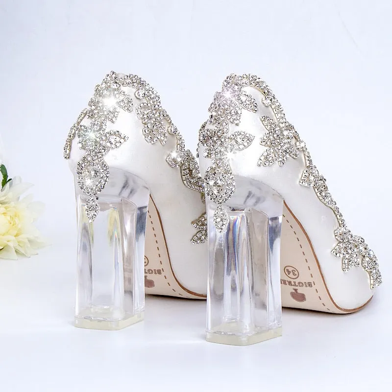 Women Wedding Shoes Bride Clear Heels Crystal Pumps