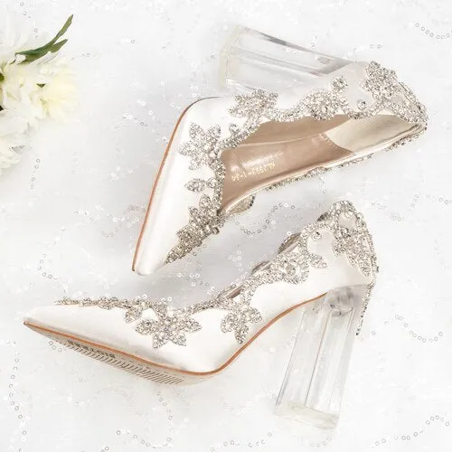 Women Wedding Shoes Bride Clear Heels Crystal Pumps