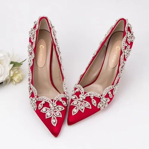 Women Wedding Shoes Bride Clear Heels Crystal Pumps