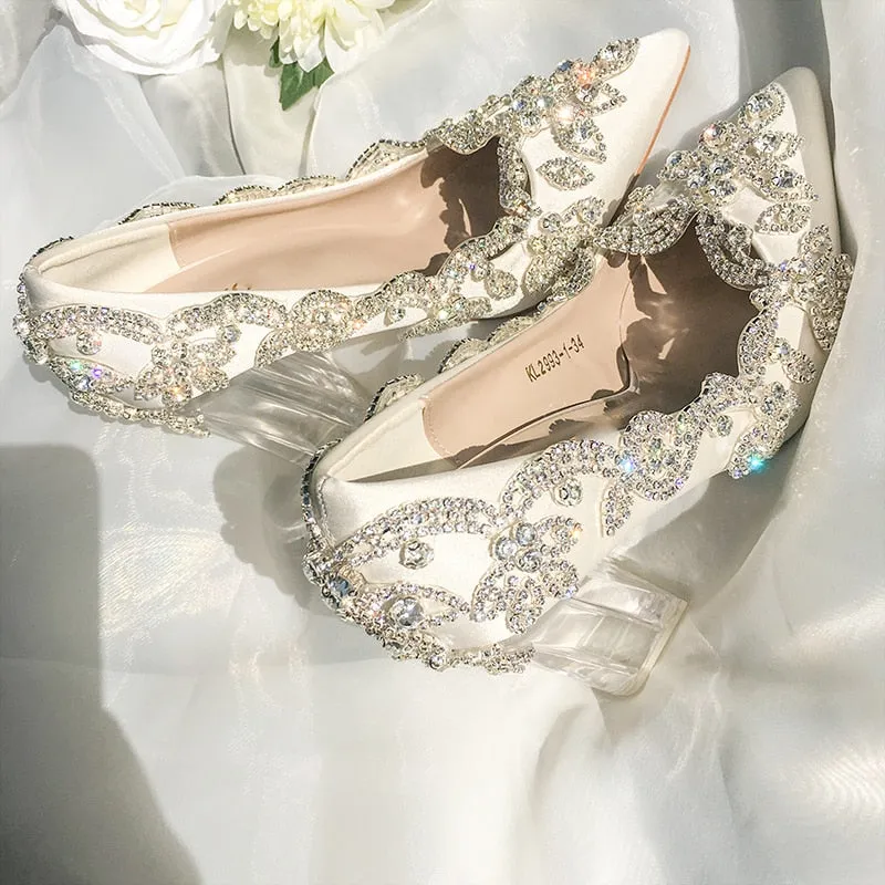 Women Wedding Shoes Bride Clear Heels Crystal Pumps
