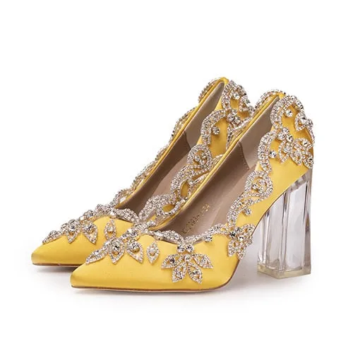Women Wedding Shoes Bride Clear Heels Crystal Pumps