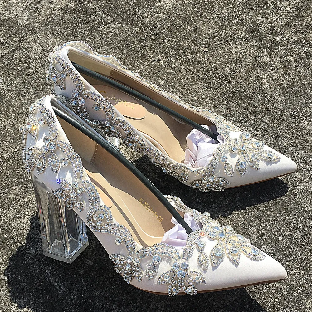 Women Wedding Shoes Bride Clear Heels Crystal Pumps
