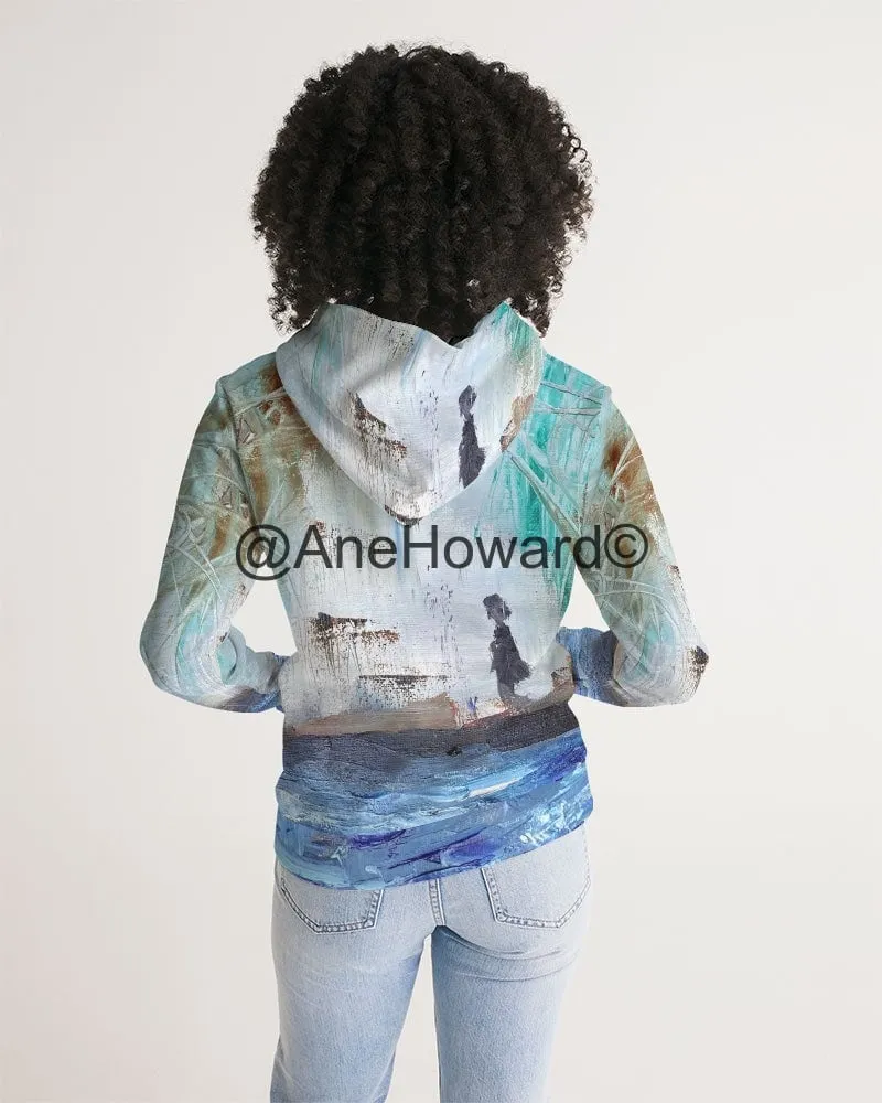 Women's All-Over Print Hoodie Walking on the Beach