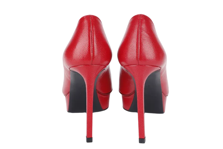 YVES SAINT LAURENT (YSL) RED GRAIN LEATHER JANIS POINTED TOE PLATFORM PUMPS SIZE 34