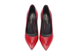 YVES SAINT LAURENT (YSL) RED GRAIN LEATHER JANIS POINTED TOE PLATFORM PUMPS SIZE 34